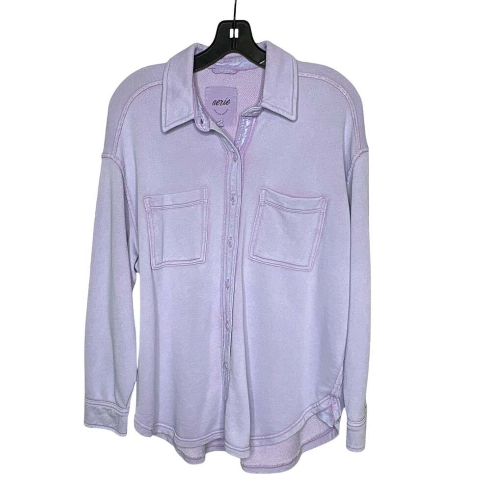 Aerie Lilac Purple French Terry Button Up Oversized Lounge Comfort Shacket XXS